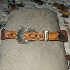 Resistol Tooled Leather Concho Womens Belt
